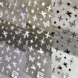 5D embossed nail decals featuring dreamlike stars unicorns and butterflies in three colors