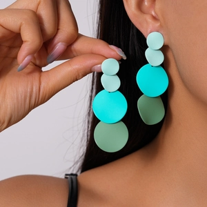 Gradient green geometric drop earrings in acrylic with four cascading round discs