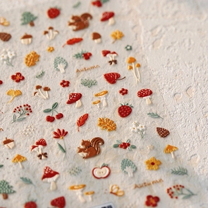 5D embossed autumn nail art stickers with squirrel and mushroom textured patterns