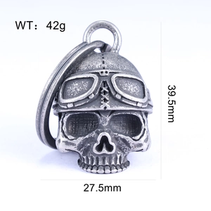 Detail shot of vintage stainless steel skeleton guardian bell with exact dimensions