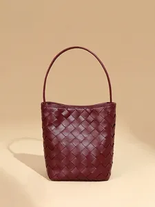 Sac Seau En Cuir PU Tissé Pour Femme Minimaliste Couleur Unie Sac Bandoulière Léger Élégant Sac À Épaule À La Mode