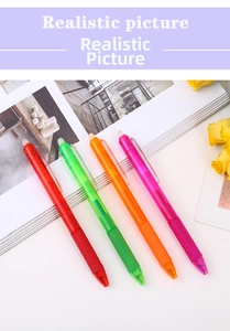 Flat lay of four colorful retractable erasable gel pens with ergonomic soft grips