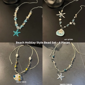 Detail of seashell and starfish beaded necklace set for summer beach vacations