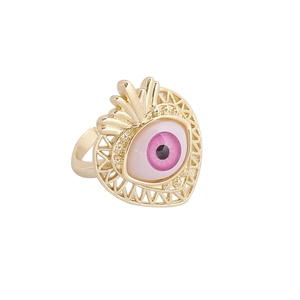 Chunky 18K gold ring with a vintage-style purple eye design for fashion-forward women