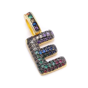 Golden letter E pendant with colorful cubic zirconia inlay for DIY jewelry design