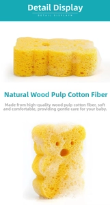 Detail view of bear shaped natural wood pulp sponge with soft honeycomb fiber texture
