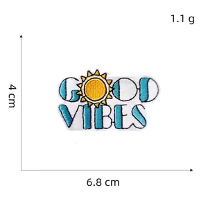Detailed view of Good Vibes embroidered patch with dimensions 4cm x 6.8cm for clothing