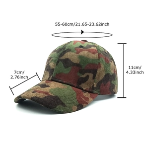 Outdoor corduroy camouflage baseball cap with adjustable strap for men and women