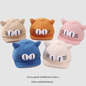 Cute cartoon cat baby baseball caps with ears and embroidery in five pastel colors