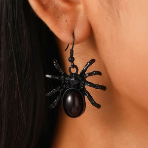 Gothic black spider crawler earring with black gemstone for Halloween fashion