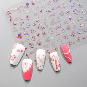 Holographic pink and gold heart nail stickers for Valentine nail art decoration
