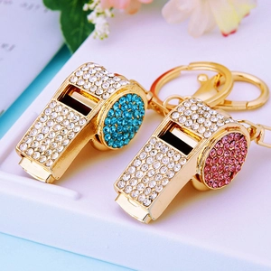 Whistle Keychain Metal Rhinestone Sparkly Cute Bag Charm Key Ring Holder For Women Gift Accessory