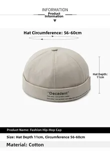 Detailed sizing specifications for the beige cotton docker hat with embroidery