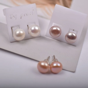 Natural Freshwater Pearl Stud Earrings With 925 Sterling Silver Earring Post Simple Sweet Round Elegant Women Jewelry