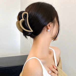 Elegant large beige heart-shaped matte resin hair claw clip for women hair styling