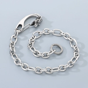 Detail of silver titanium steel wallet chain with dragon head hook and O-ring links