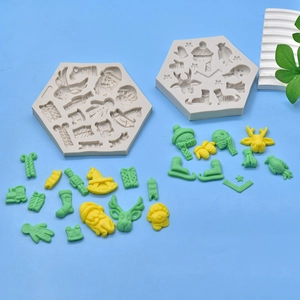 Christmas silicone mold set for fondant and soap with Santa Claus and reindeer shapes