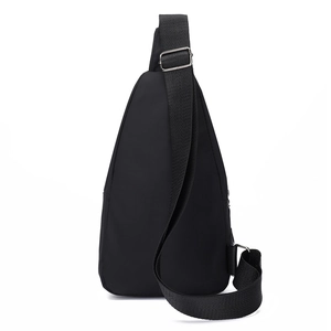 Waterproof black nylon chest bag for men with adjustable shoulder strap and metal buckle