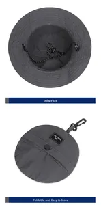 Detail view of foldable quick-dry sun hat with adjustable wind cord and storage state