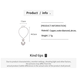 Detailed size chart for the hollow water drop pendant necklace with zircon crystals