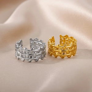 Punk style 18k gold and silver plated woven texture open rings for men and women