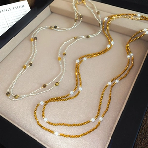 Tiger eye crystal beaded necklace with stainless steel and faceted glass pearls