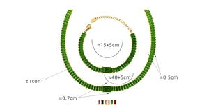 Dettagli delle dimensioni del set collana e bracciale con zirconi verdi