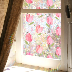 Pellicola per Finestre a Prisma Arcobaleno Tulipano Rosa Adesivo per Vetro Privacy Decorativo per Finestre di Casa