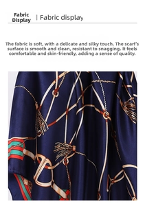 Macro detail of high-density satin silk scarf showing luxury equestrian chain print
