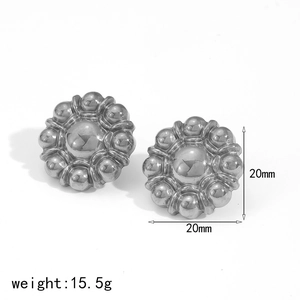 Silver retro dome flower earrings in stainless steel with 20mm round ball design