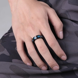 Black stainless steel Ankh and Eye of Horus spinner ring for anxiety relief on hand