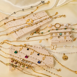 Vintage stainless steel bracelets and necklaces with natural stones and pearl pendants