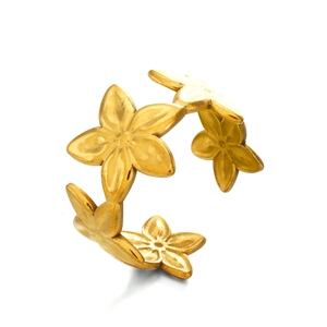 Anello a fiore placcato oro 18K con fascia regolabile aperta in metallo spazzolato
