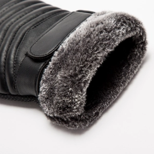 Winter thermal leather gloves for men featuring plush lining and touchscreen palm design