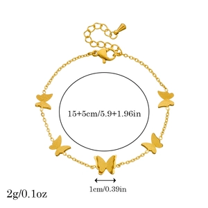 Minimalist gold plated stainless steel chain bracelet with five 3D butterfly charms