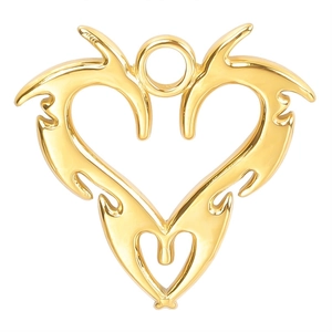 Polished 18k gold plated stainless steel heart pendant with tribal flame pattern for necklaces