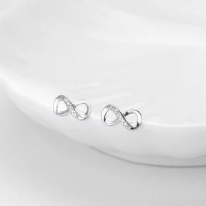 Minimalist S925 sterling silver infinity stud earrings with sparkling zircon stones