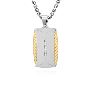 Men's rectangular tire pattern pendant necklace with silver and gold stainless steel