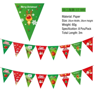 Detail of Christmas banner bunting with reindeer and Santa Claus paper triangles