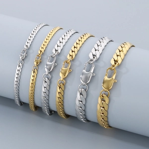 Colliers à mailles plates NK en acier or et argent disponibles en plusieurs tailles de largeurs