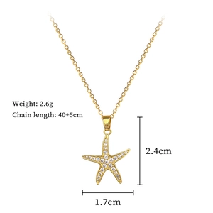 Detailed size specifications of the gold starfish pendant necklace with clear crystals
