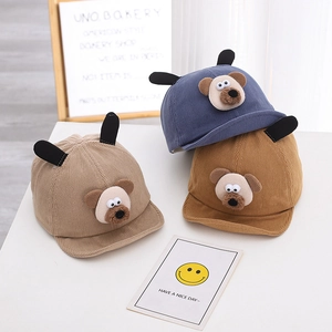 Casquettes de baseball en velours côtelé pour bébés avec oreilles et motif ours mignon