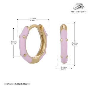 Detailed dimensions of gold S925 silver hoop earring with pink enamel and 1.00g weight