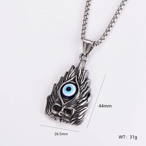 Retro stainless steel skull evil eye pendant necklace with measurements 44mm by 26.5mm