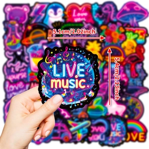 Pack of 50 cool waterproof neon stickers for luggage, guitar, and skateboard decoration