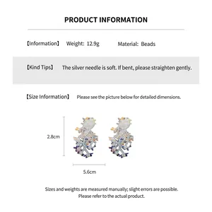 Detailed view of colorful bead flower earrings with silver needles and measurement info