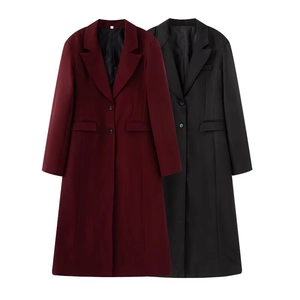 Women Elegant Slim Fit Long Trench Coat Polyester Lapel Single Breasted Solid Color Office Wear Outerwear