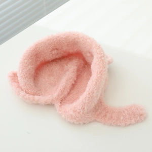 Soft pink plush winter earflap hat for baby boys and girls with cute double ear design
