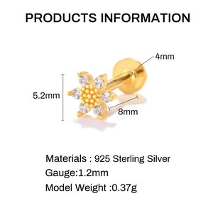 Detailed S925 sterling silver daisy stud earring specifications with dimensions and weight