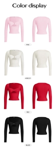 Aperçu des couleurs du crop top en tricot à manches longues avec décolleté carré ajouré